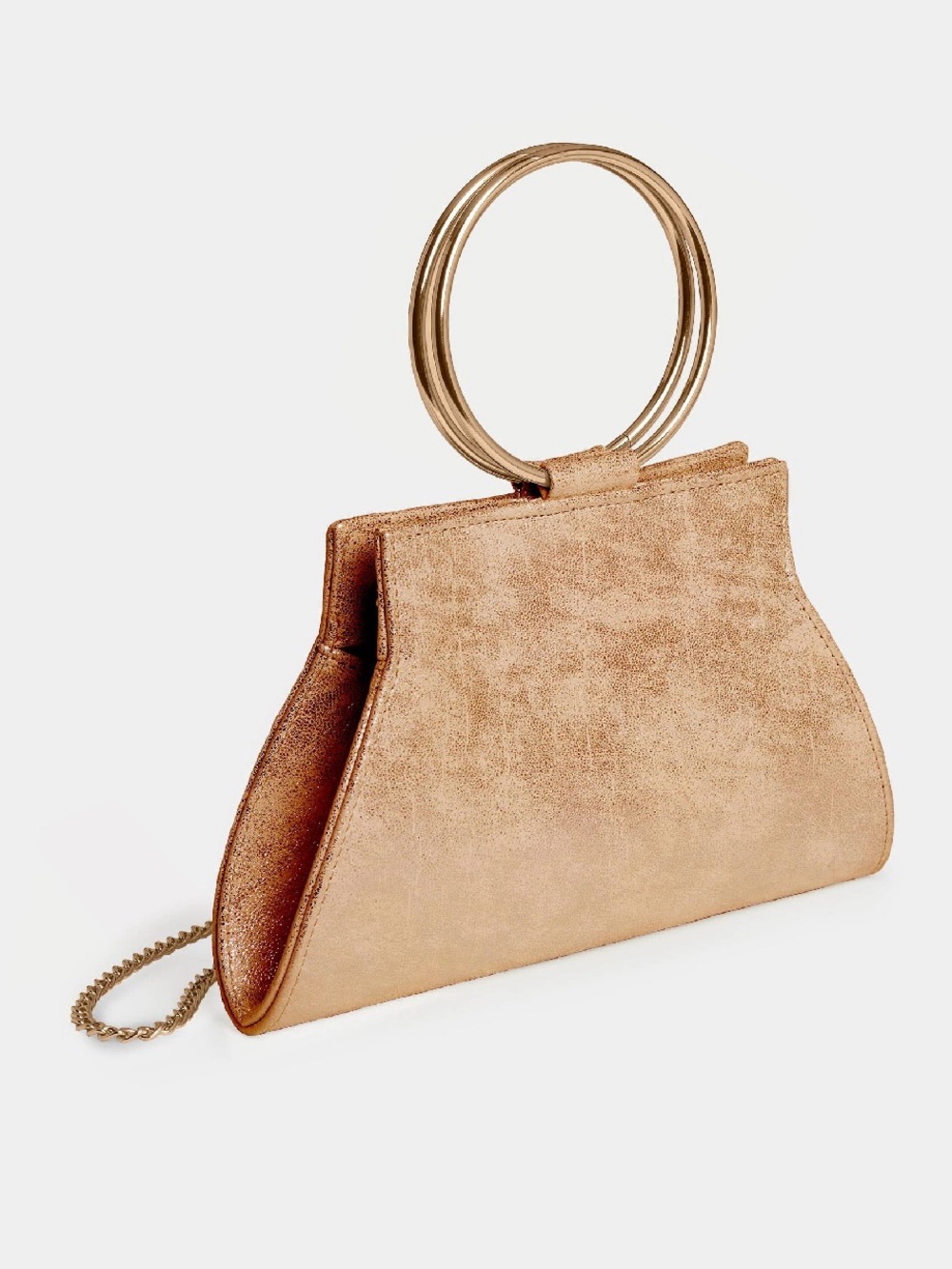 Gold Metallic Ring-Handle Evening Clutch